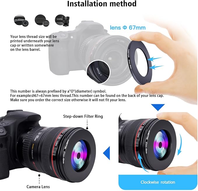 67mm Lens to 49mm Camera Lens Adapter, 67mm-49mm Filter Step-Down Ring - Image 4