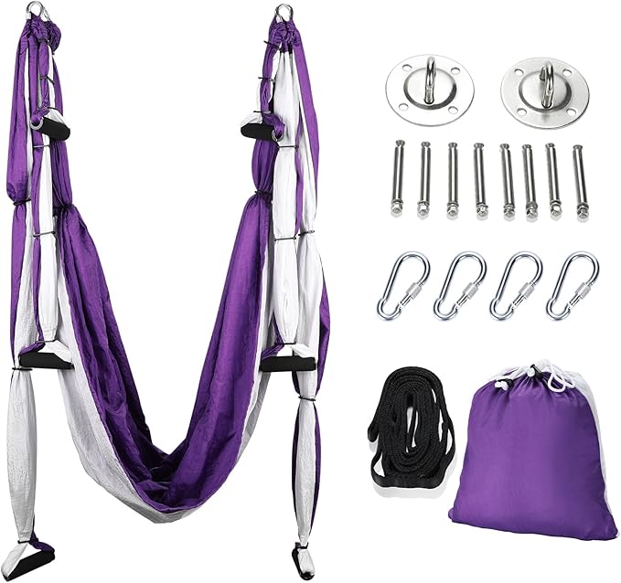 ZELUS Aerial Yoga Swing Sling Strong Yoga Hammock Kit Set Trapeze Inversion Equipment Include 2 Extensions Straps and Ceiling Mounting Kit-FlexoryFit