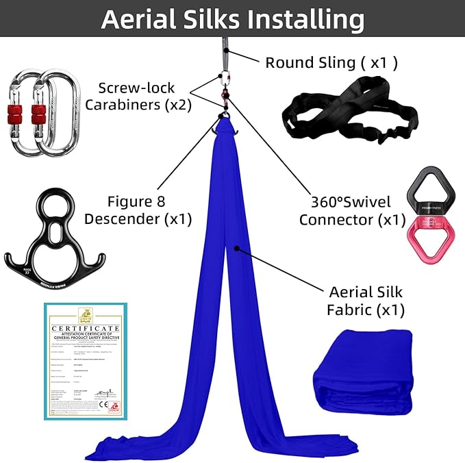 PRIOR FITNESS Aerial Silks Kit Colorful 9/15/20 Yards 40D Nylon Fabric Hammock Set With Hardware & Guide for All Levels Of Aerial Yoga Practice and Acrobatic Flying For Adults Aerial silk-FlexoryFit