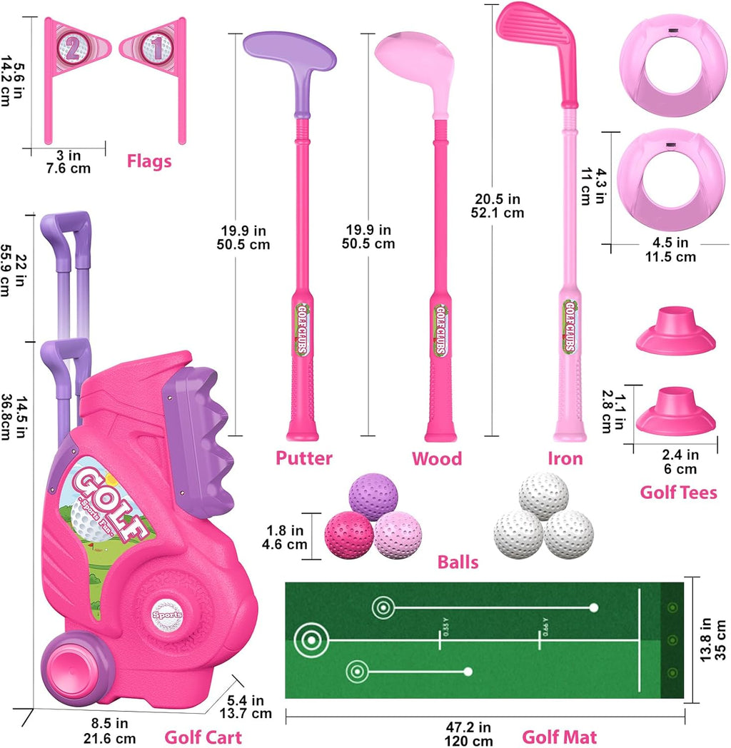 Liberry Toddler Golf Set for 2 3 4 Years Old Girls Boys, Upgraded Kids Golf Clubs Set with Golf Cart, Putting Mat, Outdoor Indoor Sports Toy Birthday Gift, Pink