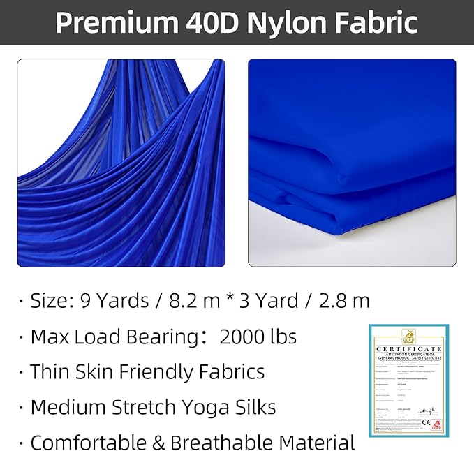 PRIOR FITNESS Aerial Silks Kit Colorful 9/15/20 Yards 40D Nylon Fabric Hammock Set With Hardware & Guide for All Levels Of Aerial Yoga Practice and Acrobatic Flying For Adults Aerial silk-FlexoryFit