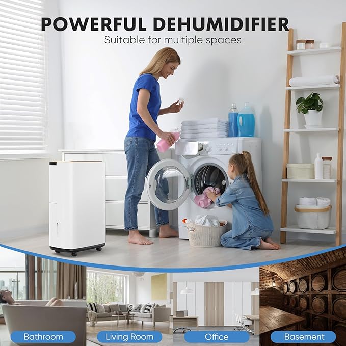 Sweetcrispy 2,000 Sq. Ft. Dehumidifier for Basement, 30 Pints Dehumidifiers for Home with Drain Hose, 74oz Water Tank Portable Quiet Moisture Remover, Ideal for Bedroom & Bathroom