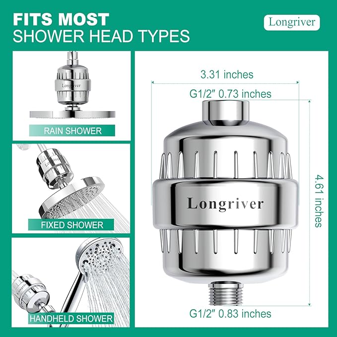 R7 Shower Filter with 5 Replacement Cartridge High Put Shower Water Filter for Hard Water 99.99% Remove Chlorine, Heavy Metals, Shower Water Softener, Improve your skin and hair, Chrome