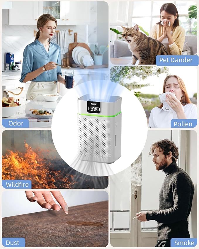 Air Purifier for Home Large Room, VEWIOR HEPA Air Cleaner with Air Quality Light and Essential Diffuser, AUTO Mode, Sleep Mode, Timer, Lock, Cover up to 1800ft² for Wildfire Smoke Dust Pollen