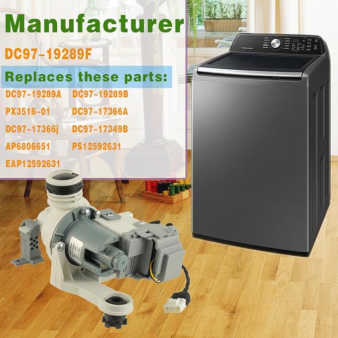 Upgraded DC97-19289F DC97-19289B PX3516-01 Washer Drain Pump Assembly Compatible with Samsung Washing Machine Replaces DC97-19289A DC97-17366A DC97-17366J DC97-17349B AP6806651 PS12592631 EAP12592631