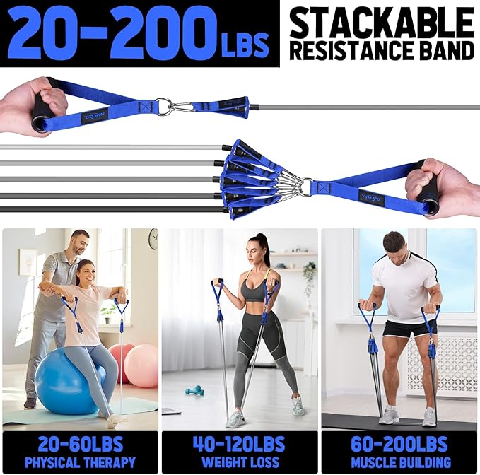 WALITO Resistance Bands Set - Exercise Bands with Handles, Door Anchor, Legs Ankle Straps, for Heavy Resistance Training, Physical Therapy, Muscle Training, Yoga, Home Workouts-FlexoryFit