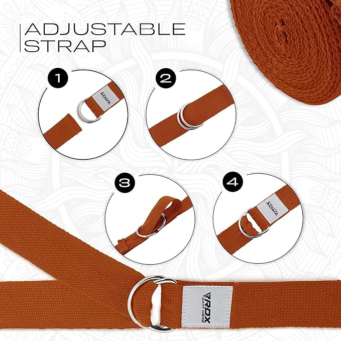 RDX 8ft Yoga Strap with D-Ring Buckle, Durable Polyester Cotton Adjustable Belts for Stretching Pilates Dance Gymnastics General Fitness Holding Poses Flexibility Physical Therapy, Home Gym Workout-FlexoryFit
