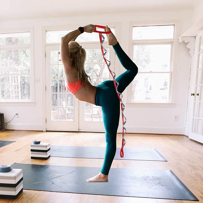 SANKUU Yoga Straps Stretching Strap with 12 Loops Workout Poster, Straps for Stretching Physical Therapy Equipment Long Stretch Out Bands for Exercise, Pilates and Gymnastics for Women Men-FlexoryFit