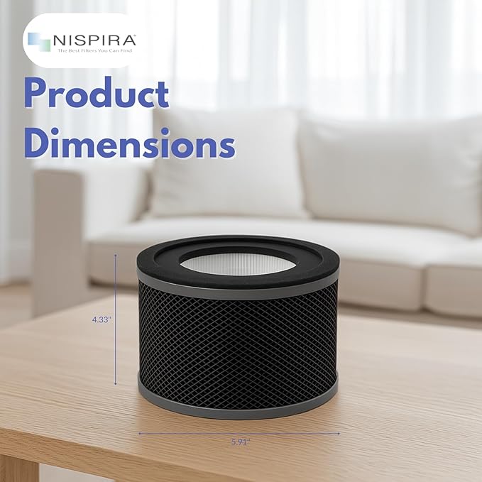Nispira True HEPA Replacement Filter for Air Purifier, Compatible with Tao Tronics TT-AP001, 2 Packs