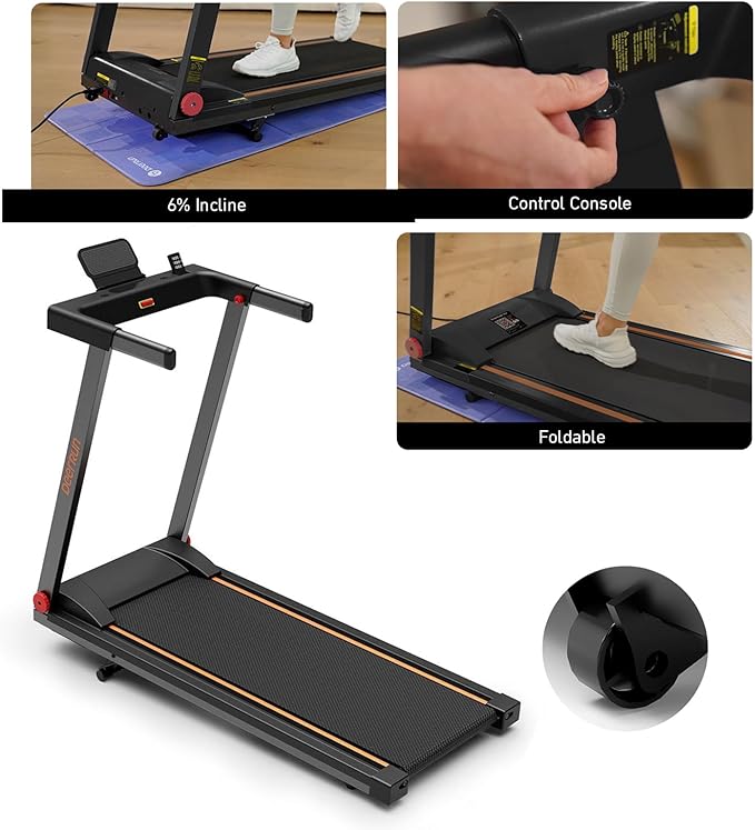 DeerRun Treadmills for Home with Incline and Handles, 3.5 HP Foldable Treadmill 350 LBS Weight Capacity for Small Spaces, Folding Running Machine with Smart APP-FlexoryFit