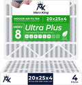 MervKing 20x25x4 Air Filter Actual Size: 19.88" x 24.88" x 4.31" MERV 8 MPR 600-700 | MADE IN USA | 4-Pack | Pleated HVAC AC Furnace Replacement