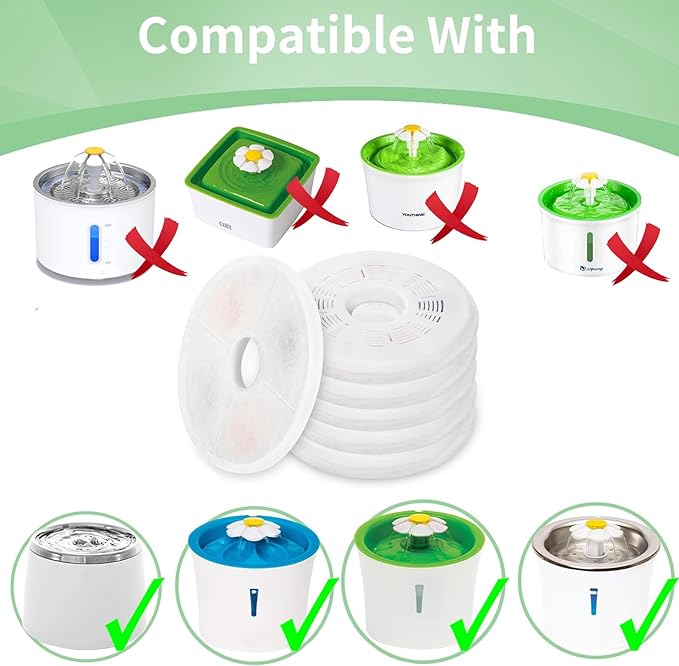 8 Pack Cat Water Fountain Replacement Filters Fit for 3L Flower Water Dispenser Automatic Pet Dog Cat Fountain Filter