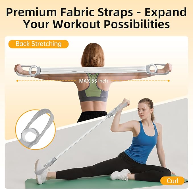 Figure 8 Fitness Resistance Bands with Handles, 20-60lb Adjustable Elastic Excercise Band, Non-Slip Fabric Silicone Bands for Strength Stretch Flexibility Training Arms Back Shoulder Chest Legs-FlexoryFit