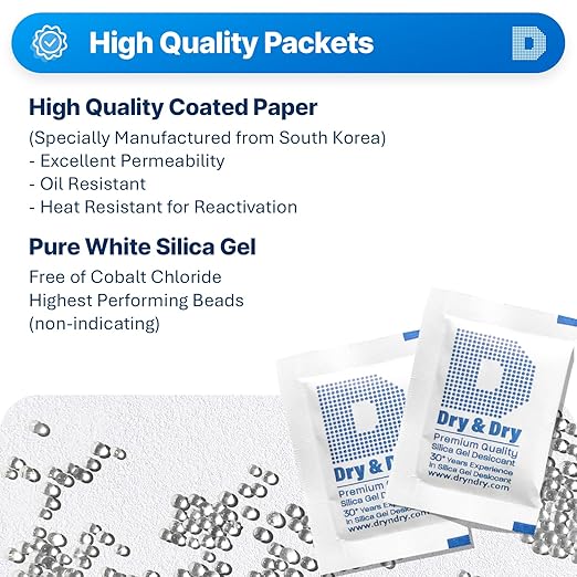 Dry & Dry Silica Gel Packets Silica Gel Desiccants - Rechargeable (Food Safe) Silica Gel Packets - White - 3000 Packets (5 Gram)