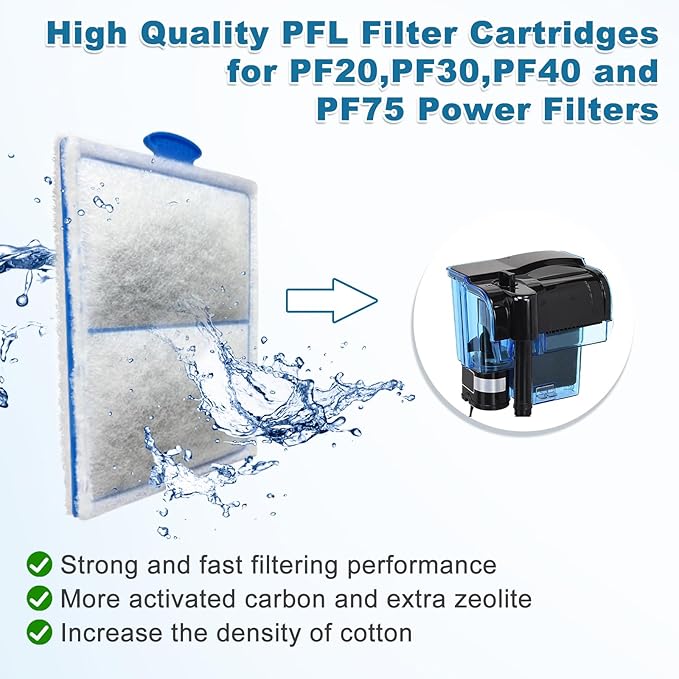 driamor 10 Pack PF-L Filter Cartridges Compatible with PF20, PF30, PF40 and PF75 Power Filters, Fish Tank Aquarium Filters Cartridge Replacement