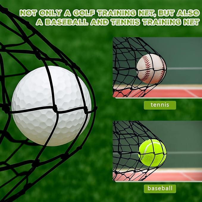 Soulchen 10 Feet Golf Batting Cage Netting Golf Practice Hitting Nets with 12 Spring Snaps 1 Storage Bag 4 Clips 1 Quick Installation Tool 1 Rope for Indoor, Outdoor & Backyard Practicing