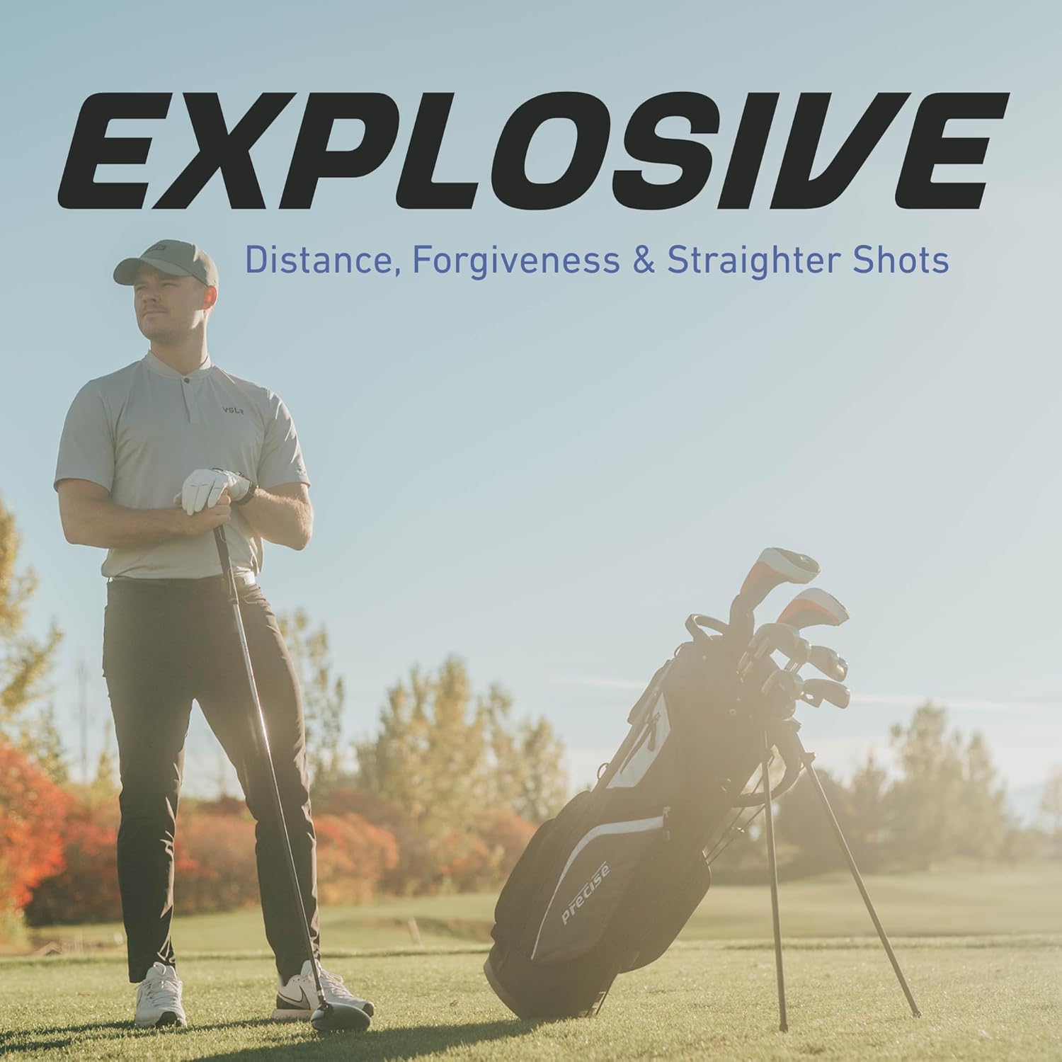 Precise M5 Men's Complete Golf Clubs Package Set Includes Titanium Driver, S.S. Fairway, S.S. Hybrid, S.S. 5-PW Irons, Putter, Stand Bag, 3 H/C's