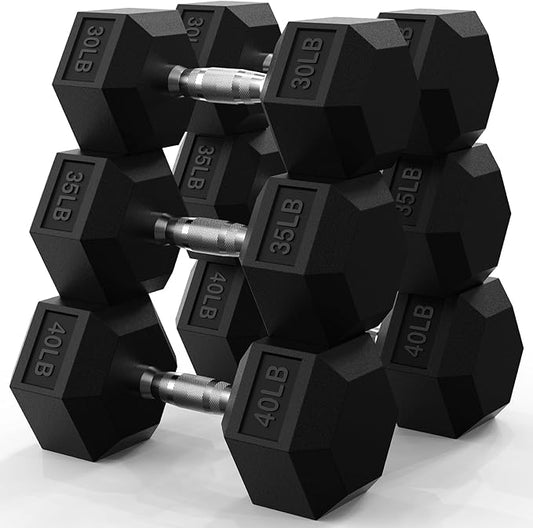 PAPABABE Hex Dumbbell Set 45-550 lb, Rubber Encased Home Gym Dumbbells, Weights Dumbbells for Women & Men, Hand Weight for Strength Training-FlexoryFit