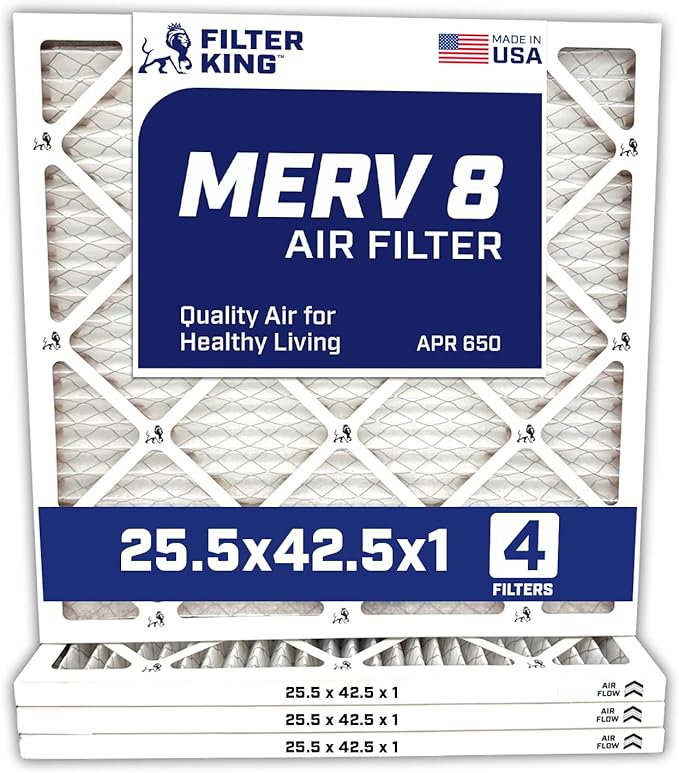 Filter King 25.5x42.5x1 Air Filter | 4-PACK | MERV 8 HVAC Pleated A/C Furnace Filters | MADE IN USA | Actual Size: 25.5 x 42.5 x .75"