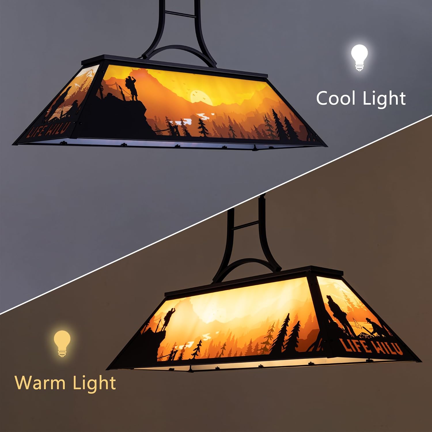 Wellmet Tiffany Pool Table Light - 47.3" Billiard Lights for 7-9ft Tables, Snooker, Cabin, Game Room, Rustic Nature Chandelier