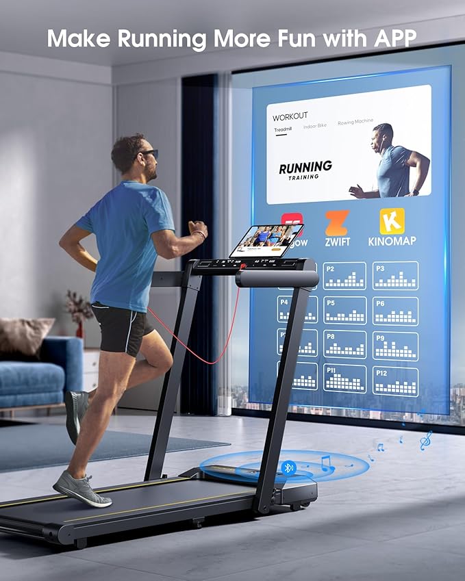 Walking Pad Treadmill with 12% Incline, 4 in 1 Folding Treadmill for Home/Office with Handle Bar, 2.5HP Under Desk Treadmills Portable Walking Pad with App & Bluetooth Speaker, 0.6-10MPH-FlexoryFit