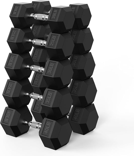 PAPABABE Hex Dumbbell Set 45-550 lb, Rubber Encased Home Gym Dumbbells, Weights Dumbbells for Women & Men, Hand Weight for Strength Training-FlexoryFit