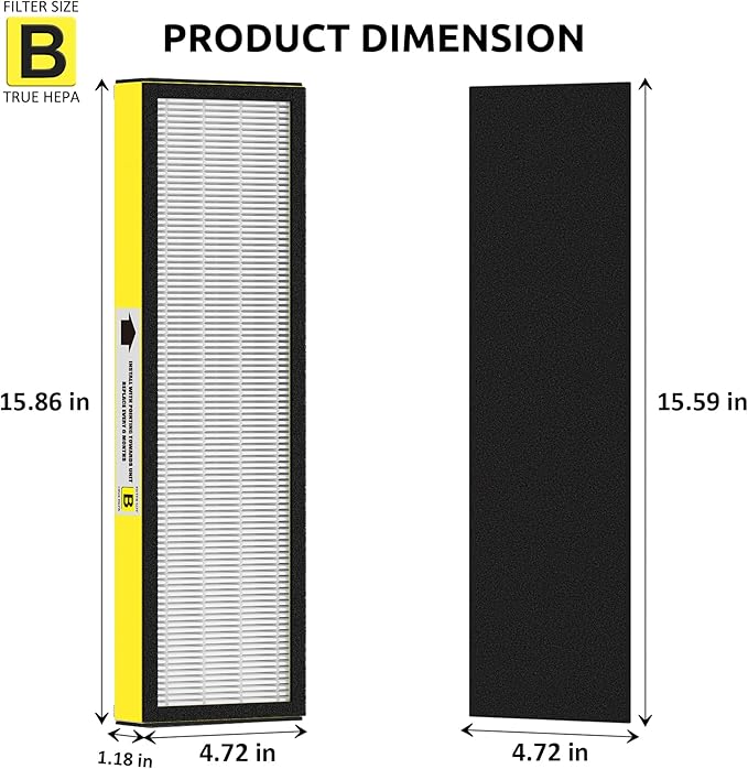 Filter B, FLT4825 Filter Replacement for Guardian AC4825 AC4825E AC4300 AC4800 Air Purifier – 6 True HEPA Filters & 6 Pre-Filters (6-Pack)