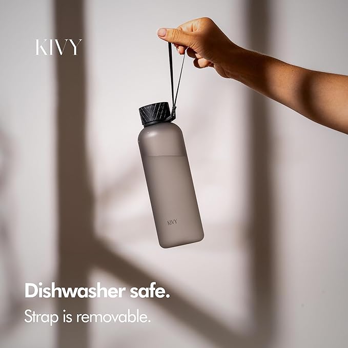 KIVY Tritan Water Bottle with removable sleeve - 22 oz Water Bottle screw top - Reusable water bottle no straw - Aesthetic water bottle - Black bottle for men - Dishwasher safe-FlexoryFit