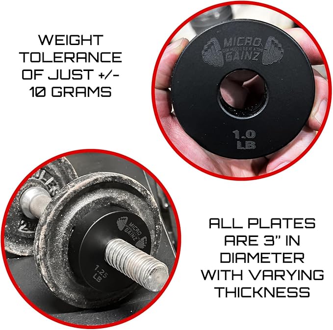 Micro Gainz 1-Inch Center Hole Standard Fractional Weights Plates Set, 8 Piece Dumbbell & Barbell Set of .50LB Plates for Strength Training and Weight Lifting, Made In USA