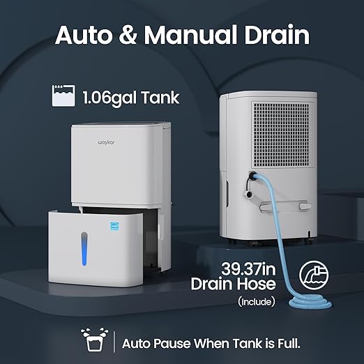 Waykar 80 Pints Energy Star Home Dehumidifier for Spaces up to 5,000 Sq. Ft at Home, in Basements and Large Rooms with Drain Hose, Handle, Auto Defrost and Self-Drying.