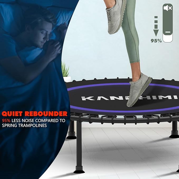 Kanchimi 550 LBS Foldable Mini Trampoline, 40" Fitness Trampoline Without armrests/U Shape Adjustable Foam Handle, Stable&Quiet Exercise Rebounder for Adults Indoor/Outdoor Workout-FlexoryFit