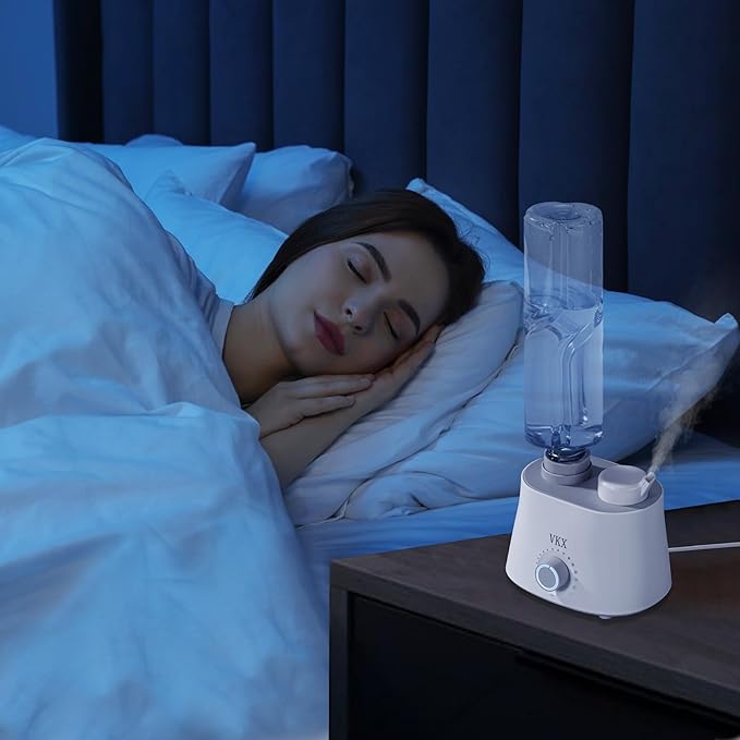 VKX Humidifier, Water Bottle Humidifier, Travel Humidifier, Adjustable Mist Output, No Leak, Automatic Shut Off, Suitable for Bedroom, Office and Hotel. (white)