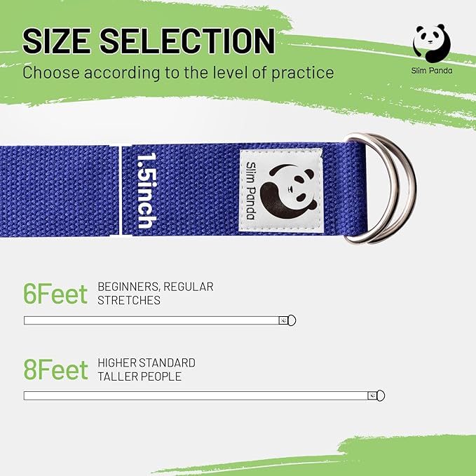 Slim Panda Yoga Strap for Stretching,Cotton Yoga Strap with Adjustable D-Ring Buckle,Non-Elastic Yoga Belt for Pilates,Gym Workouts,Physical Therapy,Improve Flexibility-FlexoryFit