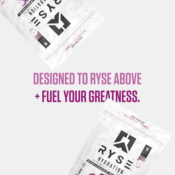 RYSE Hydration Electrolyte Powder Drink Mix Packets - Kool-Aid Grape - Sugar-Free Full Spectrum Electrolytes with Essential Vitamins, Taurine and Choline for Rehydration - 16 Serving Sticks