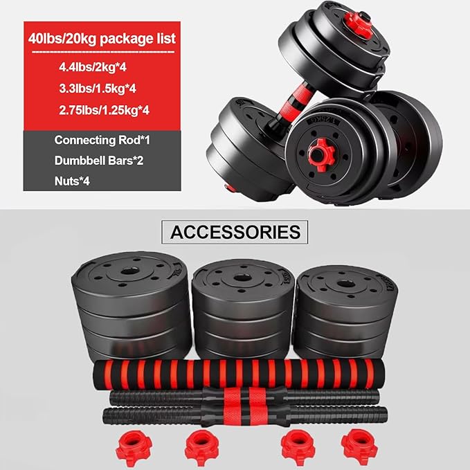 Adjustable Dumbbell Set, 5-44 lbs Free Weight Set with Connector for Barbell, Dumbbells, Push-Up Options, Fitness Exercises for Home Gym Suitable Men/Women-FlexoryFit