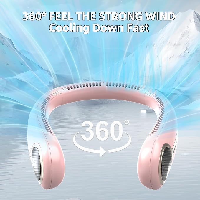 Portable Neck Fan,Hands Free Personal Wearable Bladeless Fan,6000mAh USB Rechargeable,360° Cooling,LED Display,4-Speeds,Birthday Gifts for Men Women Dad Mom,Outdoor Indoor Travel Camping (Pink)