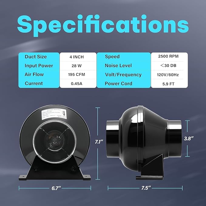 iPower 4" 195 CFM Inline Fan - Image 4