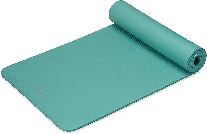 Gaiam Essentials Thick Yoga Mat Fitness & Exercise Mat with Easy-Cinch Yoga Mat Carrier Strap, 72"L x 24"W x 2/5 Inch Thick-FlexoryFit