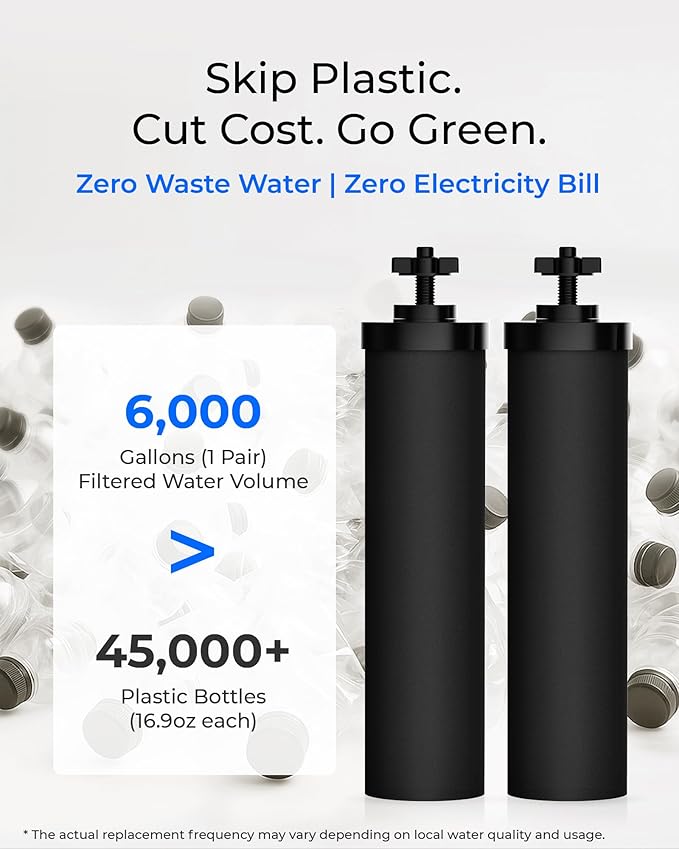 Waterdrop Gravity-fed Water Filter System, Reduces Lead and up to 99% of Chlorine, NSF/ANSI 42&372 Standard, with 2 Black Carbon Filters and Metal Spigot, King Tank Series