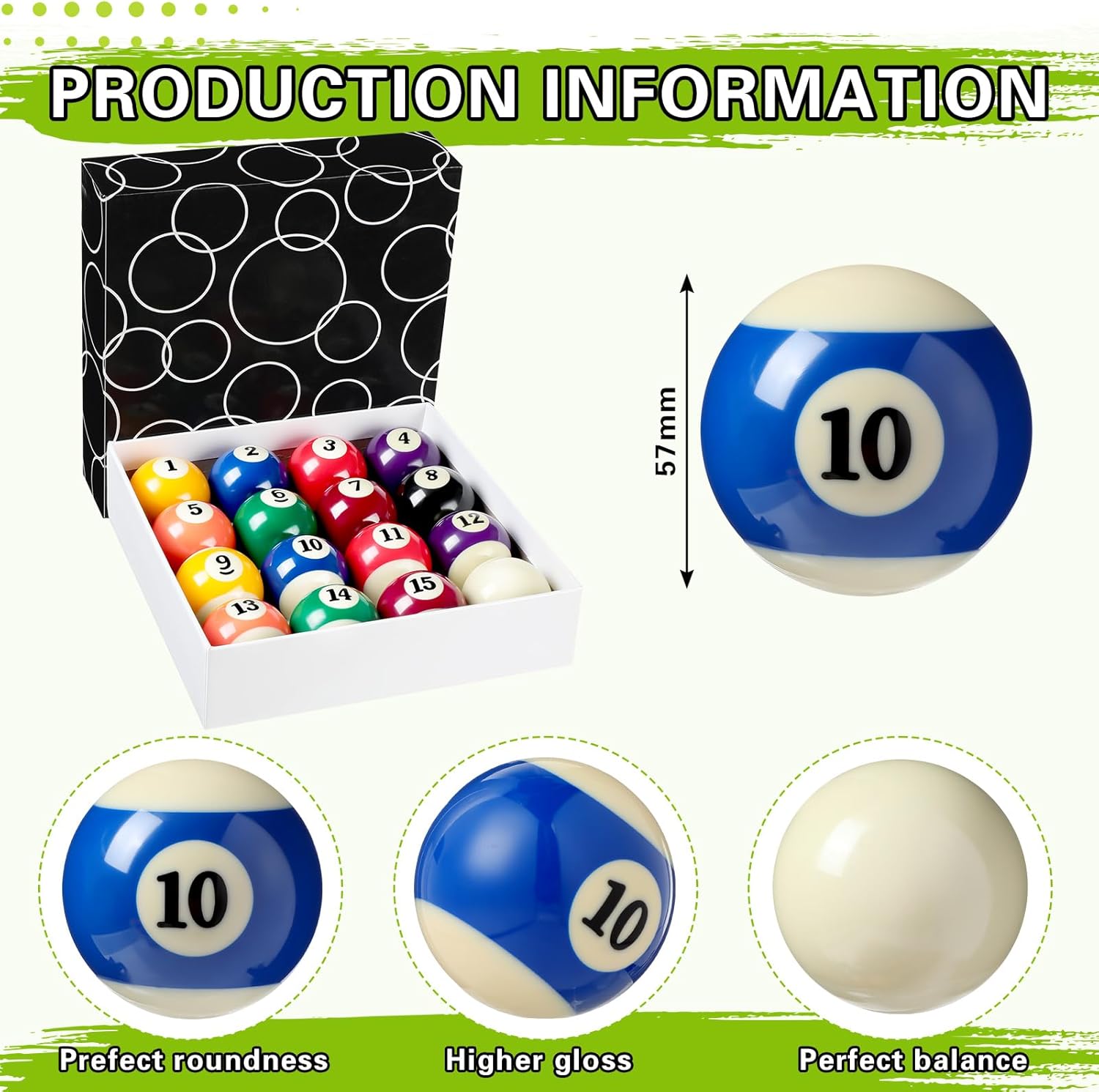 31 Pcs Billiard Accessory Kit Billiard Pool Table Balls with Triangle and Diamond Ball Holder Cue Chalks Pool Table Brush Set
