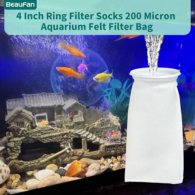 20 Pack 4 Inch Ring Felt Filter Socks 200 μm Compatible with Waterbox Marine X 60.2, 90.3, and 110.4, Aquarium Filter Bags for Saltwater, 4 Inch Ring by 10.4 Inch Long