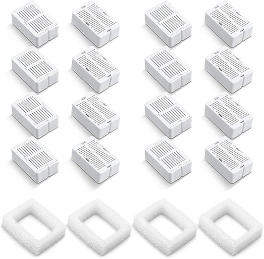 Pet Fountain Filters - 16 Carbon and 4 Foam Pre-Filters for Ceramic/Cupcake Pet Fountain