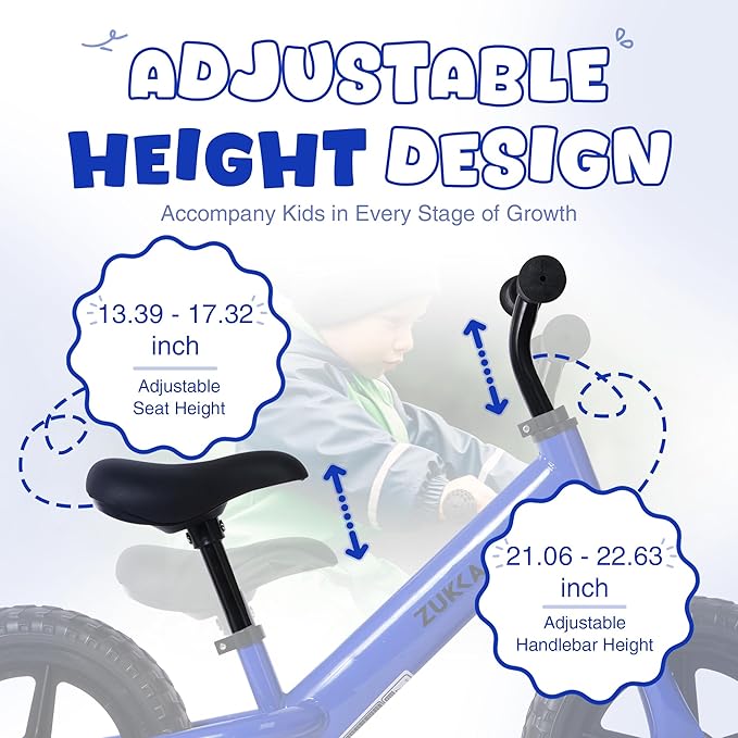 12 inch Toddler Balance Bike Adjustable Handlebar & Seat Anti-Slip Grip Suitable for 2-5 Years Old with Footrest Lightweight for Tolddlers Boys Girls Multiple Colors to Choose-FlexoryFit