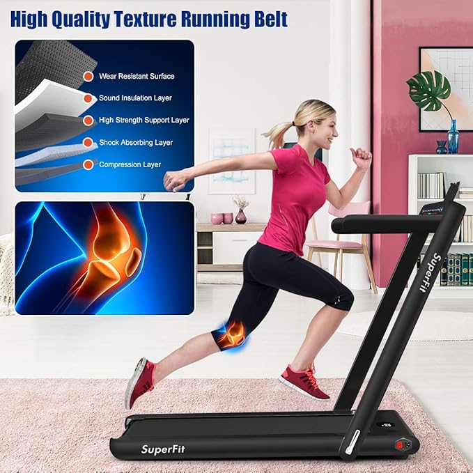GYMAX Walking Pad, 2.25HP Dual Display Foldable Treadmill for Home with Remote/Smart App Control, Portable Compact Treadmill for Office Under Desk, Folding Running Machine for Small Spaces