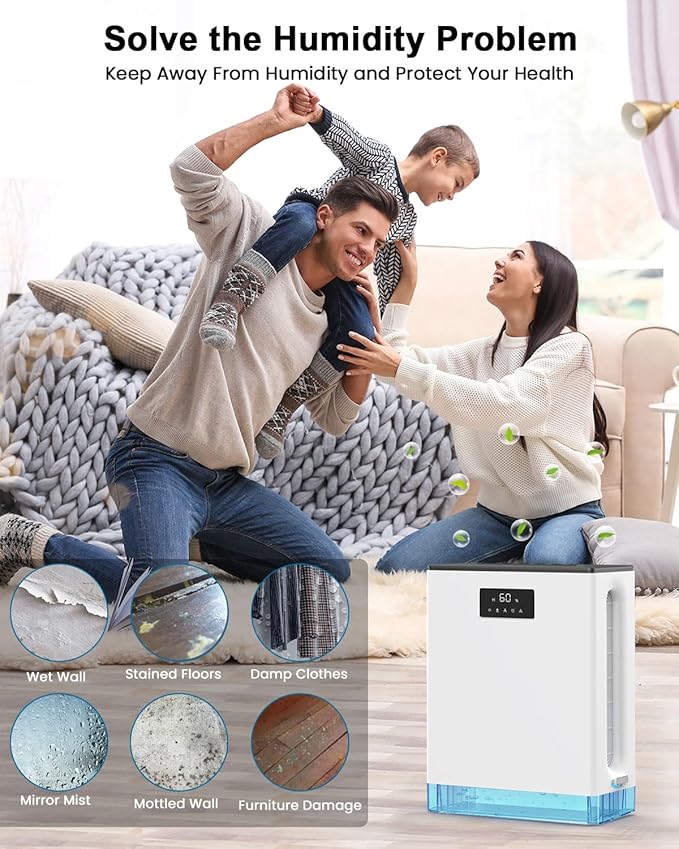 BIZEWO Dehumidifier for Home, (980 sq.ft) Queit Dehumidifiers for Basement, Bathroom, Bedroom with 101 oz Water Tank, Large Room Dehumidifier with 2 Working Mode, Auto Shut Off, 7 Colors LED Light