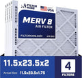Filter King 11.5x23.5x2 Air Filter | 4-PACK | MERV 8 HVAC Pleated A/C Furnace Filters | MADE IN USA | Actual Size: 11.5 x 23.5 x 1.75"