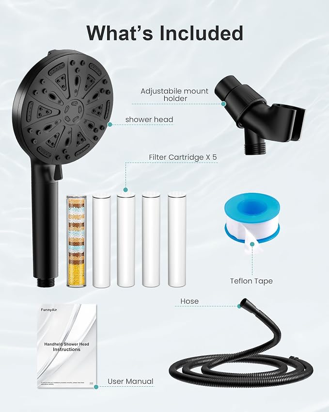 Filtered Handheld Shower Head, 9 Spray Modes High Pressure, 5 Replacement - Image 9