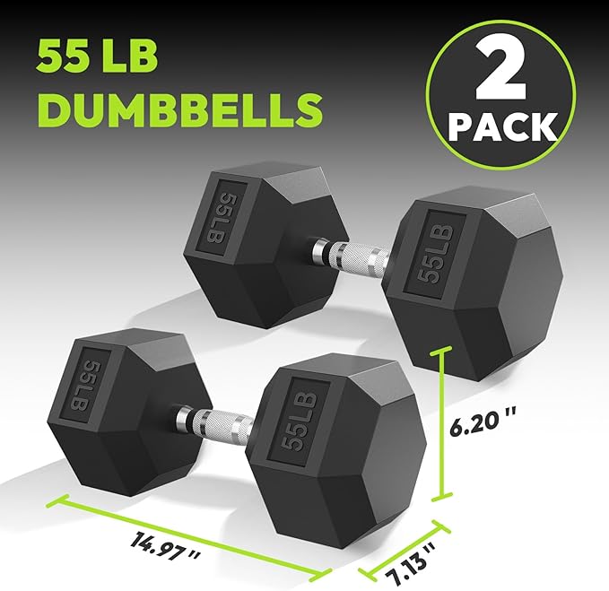 Hex Dumbbell 40-125 lb, Rubber Encased Exercise & Fitness Dumbbells, Hand Weight for Strength Training-FlexoryFit