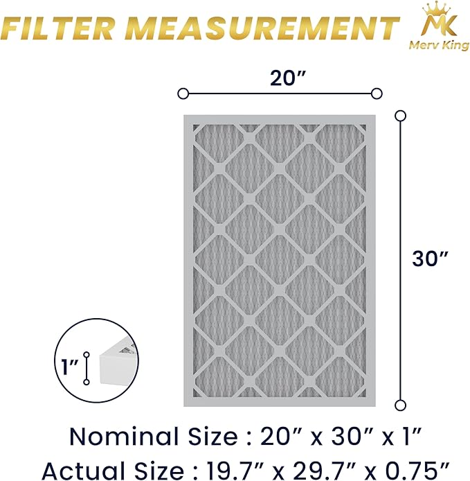 MervKing 20x30x1 Air Filter Actual Size: 19.7" x 29.7" x 0.75" MERV 8 MPR 600-700 | MADE IN USA | 12-Pack | Pleated HVAC AC Furnace Replacement