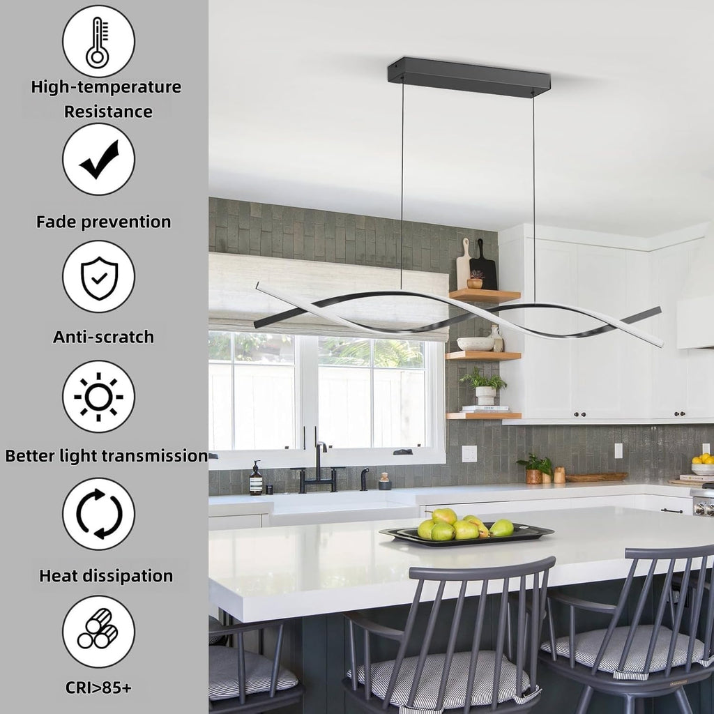 Modern Pendant Lights Fixture, 57in Aluminum LED Chandelier with Remote Control Dimmable 3000k-6000K Color Temperature, Island Lighting Lamp for Kitchen, Dining Room, Billiard Room